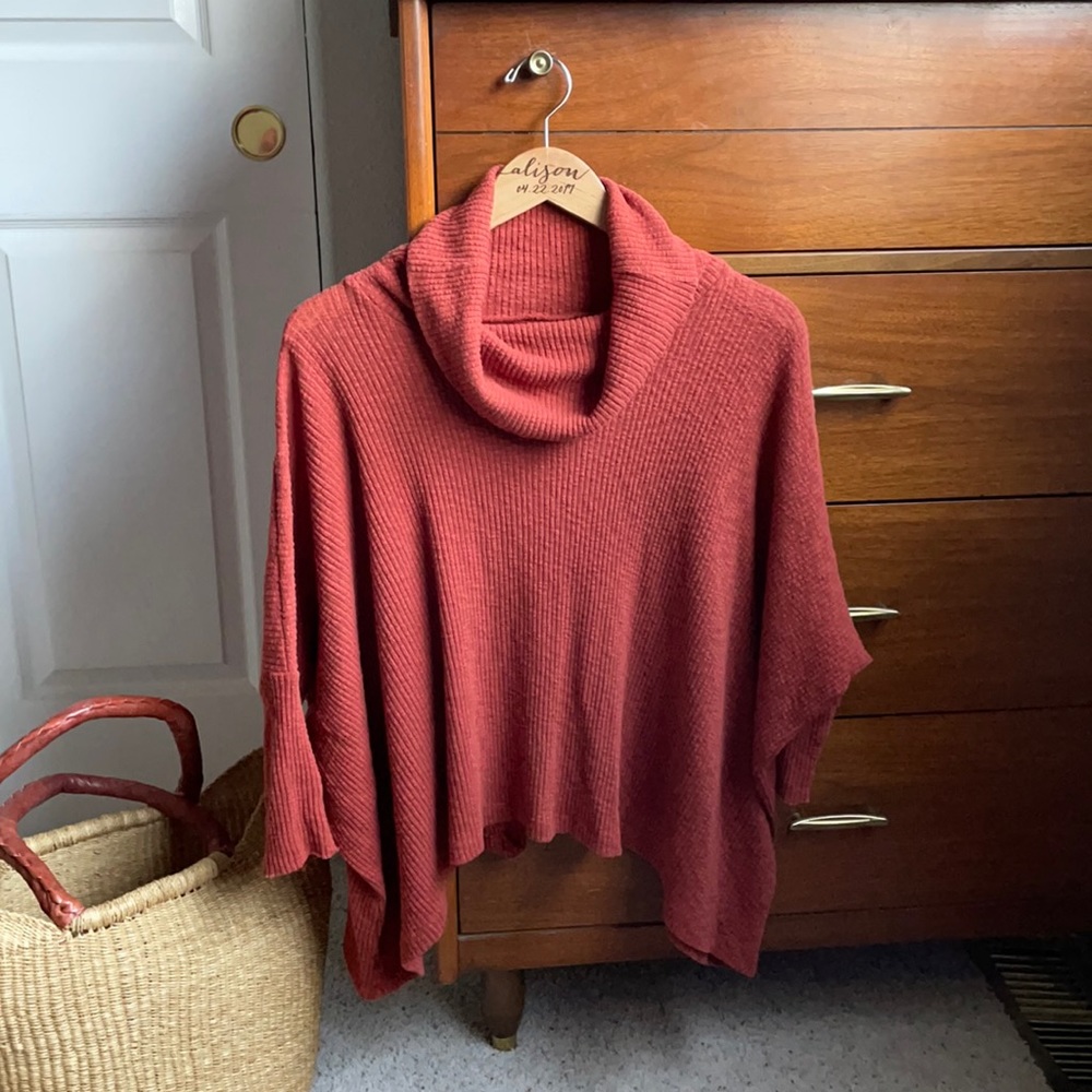 Free People Cowl Neck Ribbed Rust Top